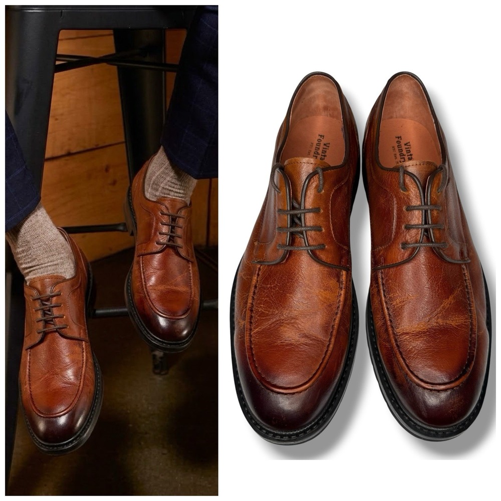 New Vintage Foundry Co. Mens Sz 12 Leather Cognac Brown Moc Toe Dress Shoes $129